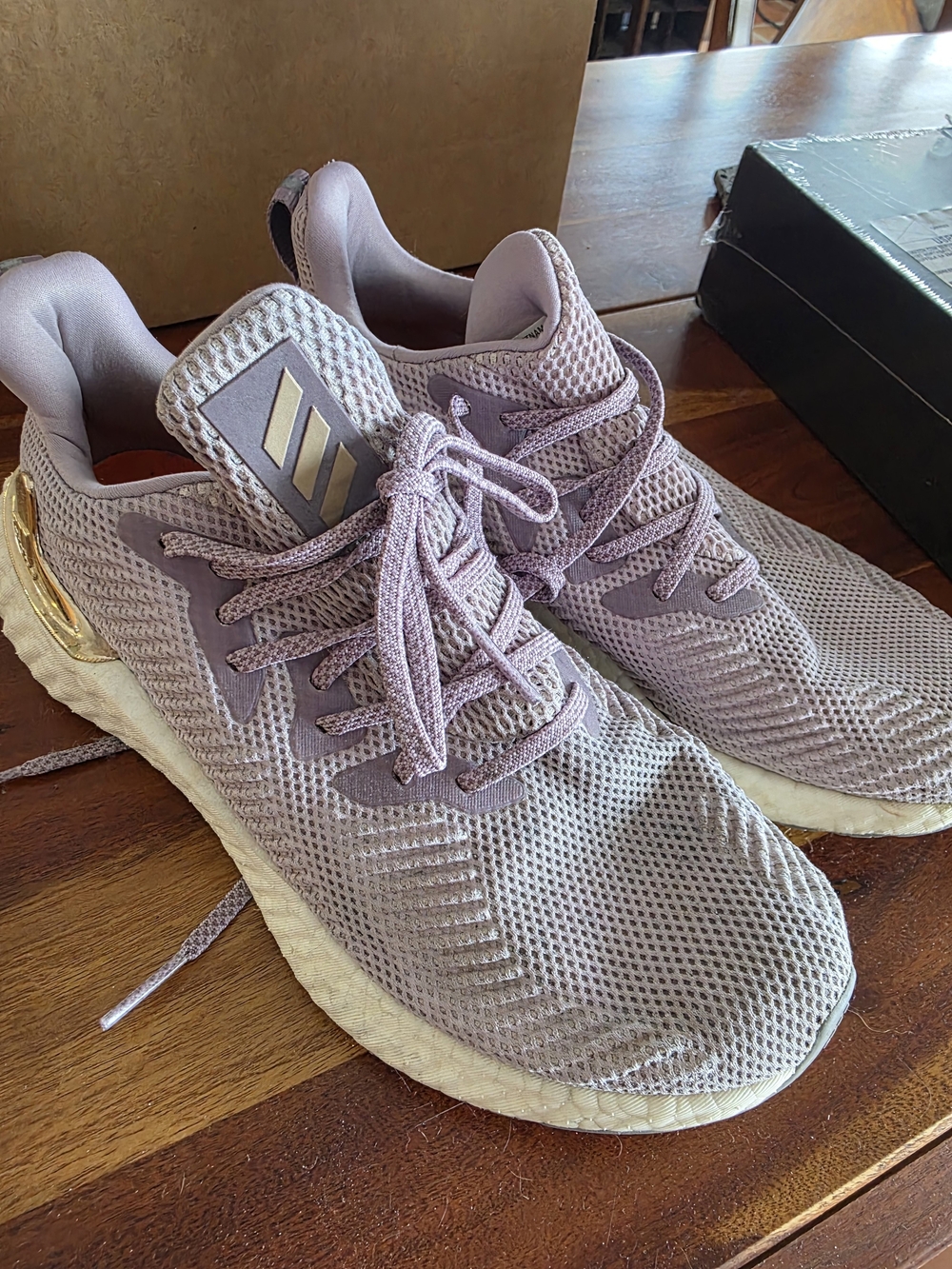 adidas Women's Lavender Mesh Running Shoes with Gold Accent